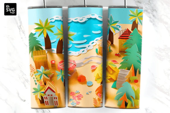 3D Paper Beach Tumbler Wrap Sublimation