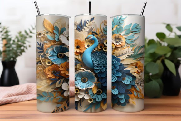 3D Peacock Tumbler Wrap Graphic for Crafts