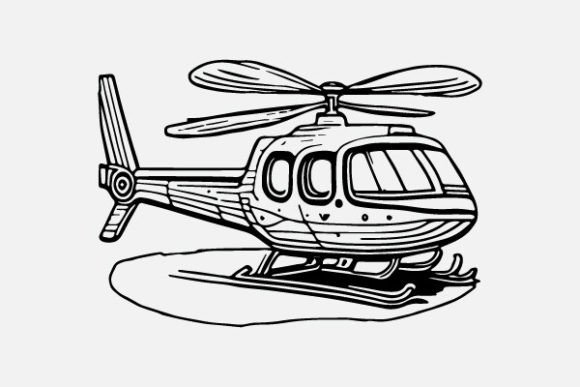 Helicopter Coloring Page Hand Drawn Kids Graphics