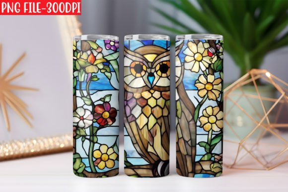 Stained Glass Owl Flowers Car Tumbler Graphics